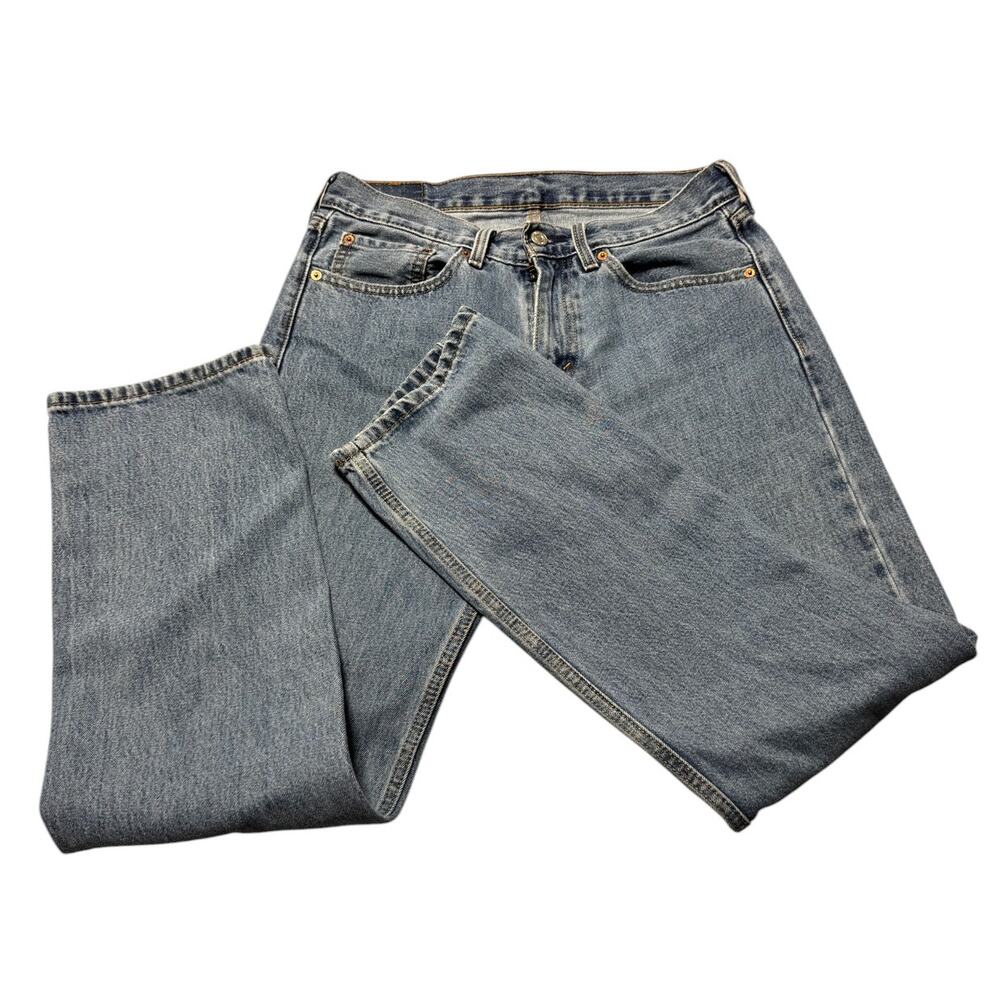 Levi's 505 Straight Jeans Men's 31x32 Blue 5 Pocket Denim Medium Wash Button - Picture 4 of 13